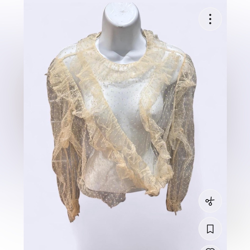 Zara Cream Polka Dot Sheer Top